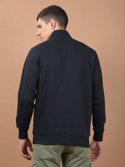 Men's Solid Navy Mock Collar Sweatshirt