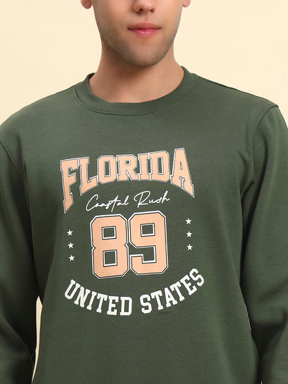 Sweatshirt for Men | Winter Wear Fleece Fabric Pull-On Closure Round Neck Regular Fit Printed Pattern