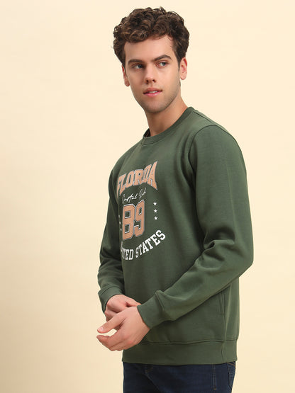 Sweatshirt for Men | Winter Wear Fleece Fabric Pull-On Closure Round Neck Regular Fit Printed Pattern