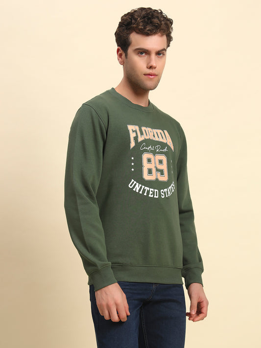 Sweatshirt for Men | Winter Wear Fleece Fabric Pull-On Closure Round Neck Regular Fit Printed Pattern