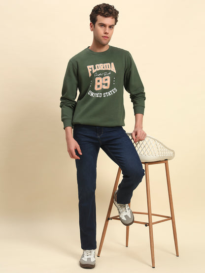 Sweatshirt for Men | Winter Wear Fleece Fabric Pull-On Closure Round Neck Regular Fit Printed Pattern