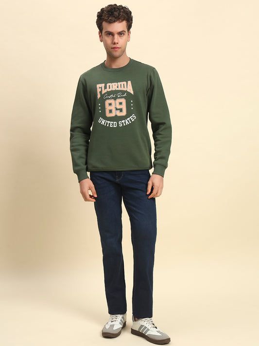 Sweatshirt for Men | Winter Wear Fleece Fabric Pull-On Closure Round Neck Regular Fit Printed Pattern