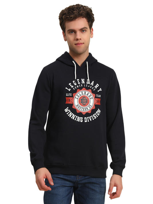 Sweatshirt for Men | Winter Wear Fleece Fabric Pull-On Closure Hooded Neck Regular Fit Printed Pattern