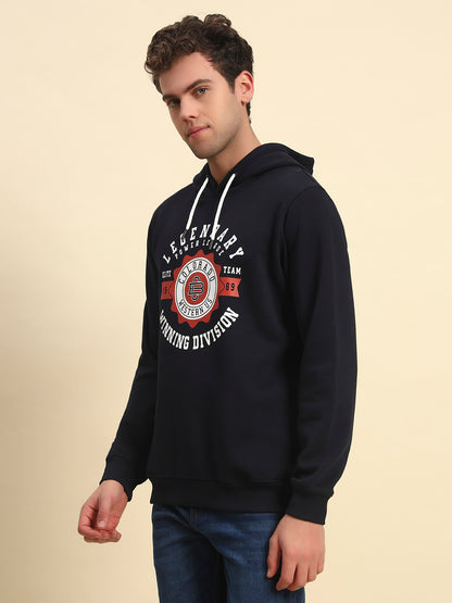 Sweatshirt for Men | Winter Wear Fleece Fabric Pull-On Closure Hooded Neck Regular Fit Printed Pattern