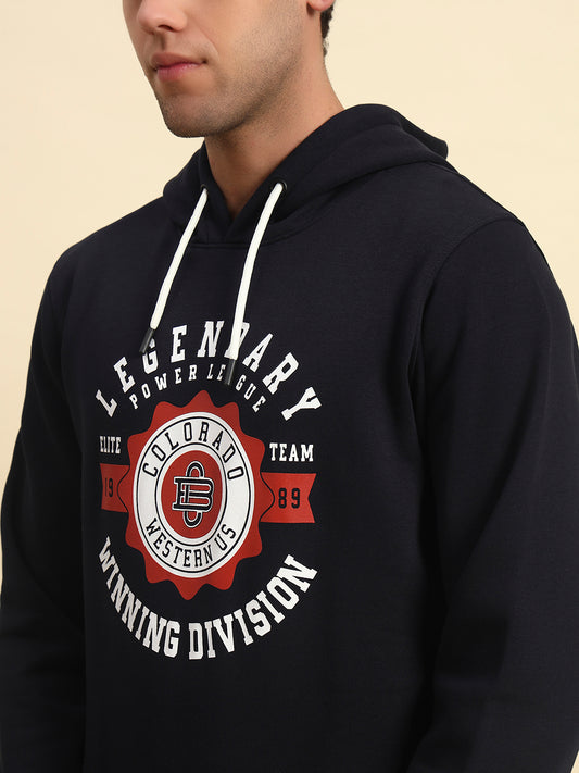 Sweatshirt for Men | Winter Wear Fleece Fabric Pull-On Closure Hooded Neck Regular Fit Printed Pattern