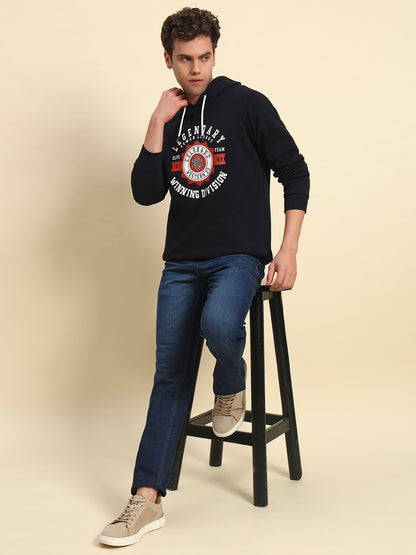 Sweatshirt for Men | Winter Wear Fleece Fabric Pull-On Closure Hooded Neck Regular Fit Printed Pattern