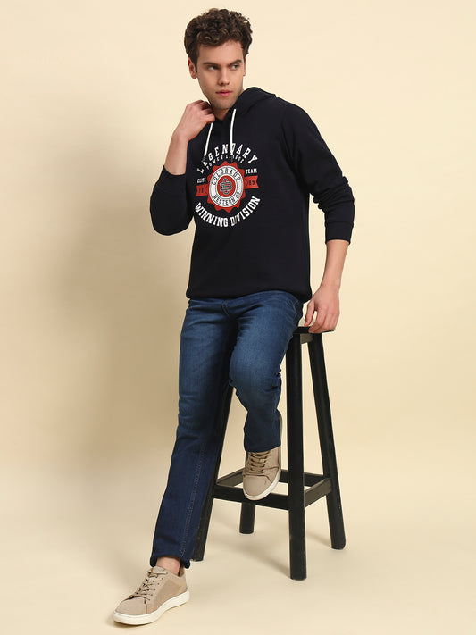 Sweatshirt for Men | Winter Wear Fleece Fabric Pull-On Closure Hooded Neck Regular Fit Printed Pattern