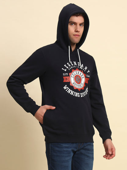 Sweatshirt for Men | Winter Wear Fleece Fabric Pull-On Closure Hooded Neck Regular Fit Printed Pattern