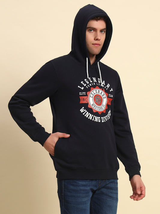 Sweatshirt for Men | Winter Wear Fleece Fabric Pull-On Closure Hooded Neck Regular Fit Printed Pattern
