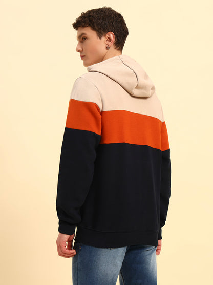 Sweatshirt for Men | Winter Wear Fleece Fabric Pull-On Closure Hooded Neck Regular Fit Colour Block Pattern