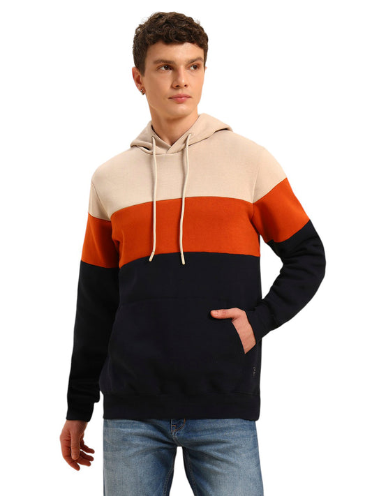 Sweatshirt for Men | Winter Wear Fleece Fabric Pull-On Closure Hooded Neck Regular Fit Colour Block Pattern
