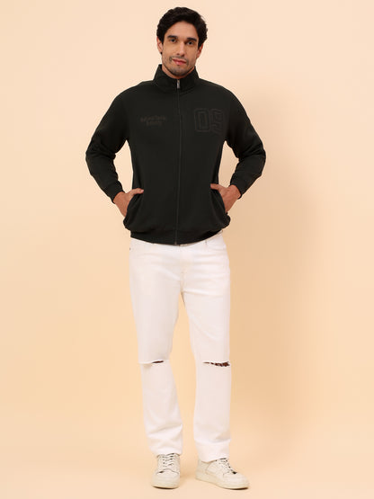Sweatshirt for Men | Winter Wear Poly Cotton Fabric Zipper Closure Mock Neck Regular Fit Printed Pattern