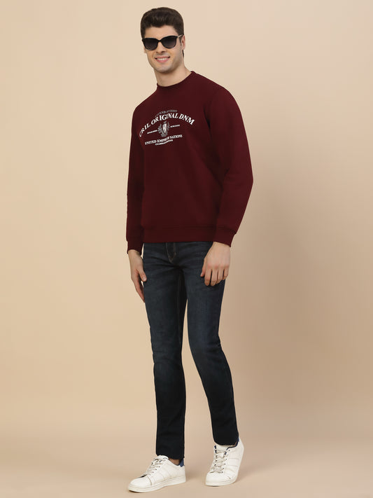 Sweatshirt for Men | Winter Wear Fleece Fabric Pulll-On Closure Round Neck Regular Fit Printed Pattern