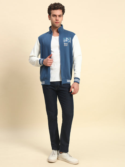 Sweatshirt for Men | Winter Wear Fleece Fabric Zipper Closure Mock Neck Regular Fit Colour Block Pattern