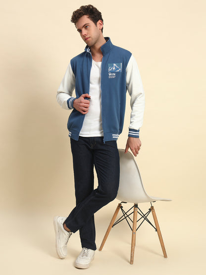 Sweatshirt for Men | Winter Wear Fleece Fabric Zipper Closure Mock Neck Regular Fit Colour Block Pattern