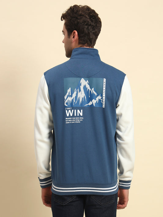 Sweatshirt for Men | Winter Wear Fleece Fabric Zipper Closure Mock Neck Regular Fit Colour Block Pattern