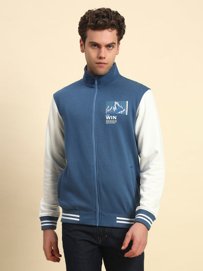 Sweatshirt for Men | Winter Wear Fleece Fabric Zipper Closure Mock Neck Regular Fit Colour Block Pattern