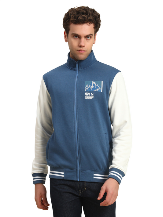 Sweatshirt for Men | Winter Wear Fleece Fabric Zipper Closure Mock Neck Regular Fit Colour Block Pattern