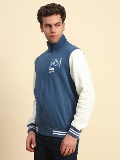 Sweatshirt for Men | Winter Wear Fleece Fabric Zipper Closure Mock Neck Regular Fit Colour Block Pattern