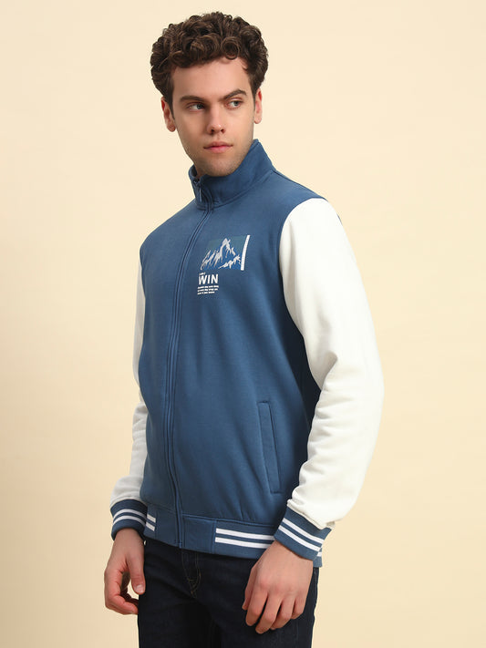 Sweatshirt for Men | Winter Wear Fleece Fabric Zipper Closure Mock Neck Regular Fit Colour Block Pattern