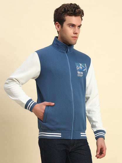 Sweatshirt for Men | Winter Wear Fleece Fabric Zipper Closure Mock Neck Regular Fit Colour Block Pattern