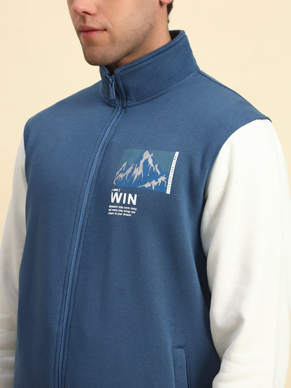 Sweatshirt for Men | Winter Wear Fleece Fabric Zipper Closure Mock Neck Regular Fit Colour Block Pattern