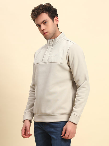 Sweatshirt for Men | Winter Wear Poly Cotton Fabric Zipper Closure Mock Neck Regular Fit Solid Pattern