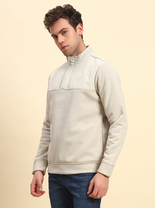 Sweatshirt for Men | Winter Wear Poly Cotton Fabric Zipper Closure Mock Neck Regular Fit Solid Pattern
