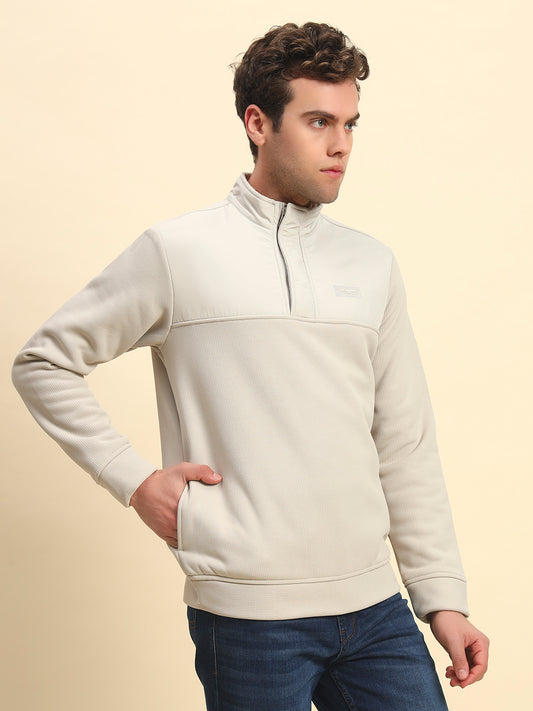 Sweatshirt for Men | Winter Wear Poly Cotton Fabric Zipper Closure Mock Neck Regular Fit Solid Pattern