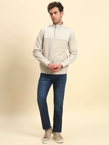 Sweatshirt for Men | Winter Wear Poly Cotton Fabric Zipper Closure Mock Neck Regular Fit Solid Pattern