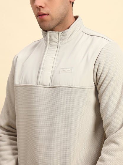 Sweatshirt for Men | Winter Wear Poly Cotton Fabric Zipper Closure Mock Neck Regular Fit Solid Pattern