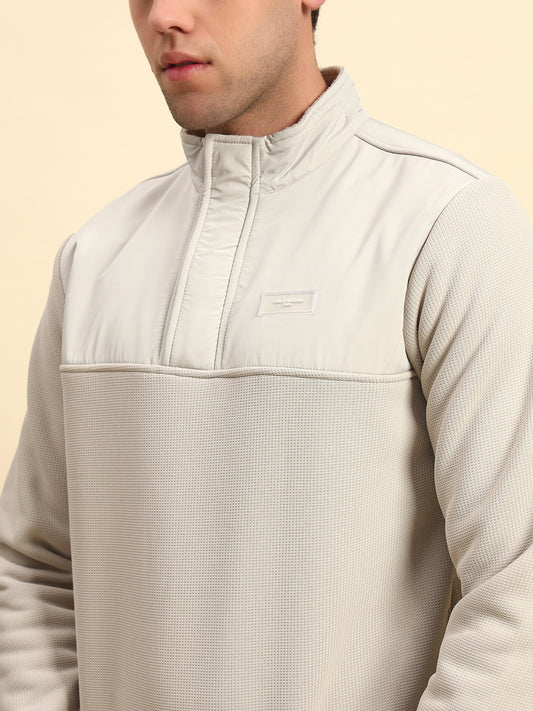 Sweatshirt for Men | Winter Wear Poly Cotton Fabric Zipper Closure Mock Neck Regular Fit Solid Pattern