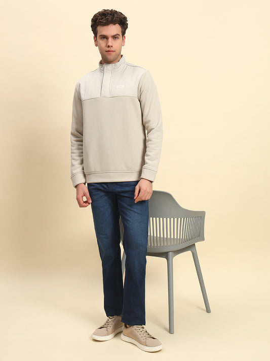 Sweatshirt for Men | Winter Wear Poly Cotton Fabric Zipper Closure Mock Neck Regular Fit Solid Pattern