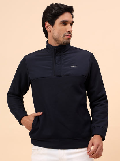 Sweatshirt for Men | Winter Wear Poly Cotton Fabric Zipper Closure Mock Neck Regular Fit Self Design Pattern