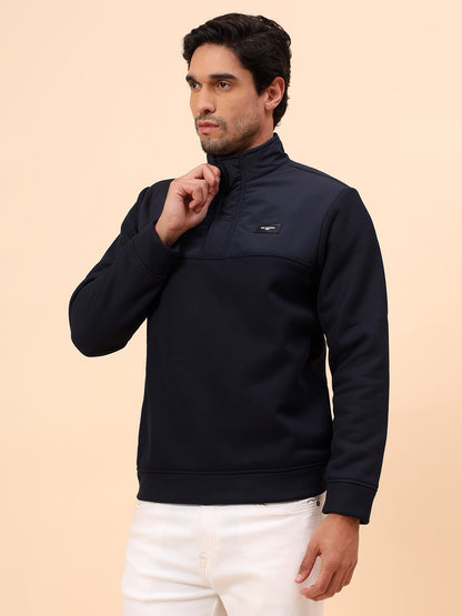 Sweatshirt for Men | Winter Wear Poly Cotton Fabric Zipper Closure Mock Neck Regular Fit Self Design Pattern