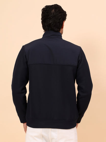 Sweatshirt for Men | Winter Wear Poly Cotton Fabric Zipper Closure Mock Neck Regular Fit Self Design Pattern