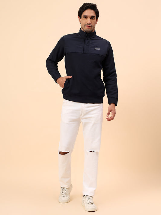 Sweatshirt for Men | Winter Wear Poly Cotton Fabric Zipper Closure Mock Neck Regular Fit Self Design Pattern