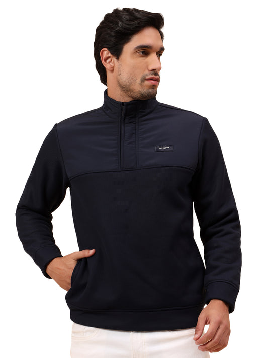 Sweatshirt for Men | Winter Wear Poly Cotton Fabric Zipper Closure Mock Neck Regular Fit Self Design Pattern
