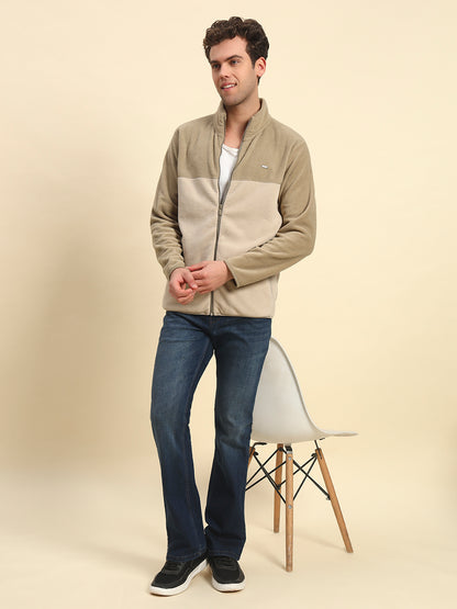Sweatshirt for Men | Winter Wear Acrylic Fabric Zipper Closure Mock Neck Regular Fit Colour Block Pattern
