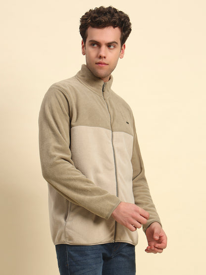 Sweatshirt for Men | Winter Wear Acrylic Fabric Zipper Closure Mock Neck Regular Fit Colour Block Pattern