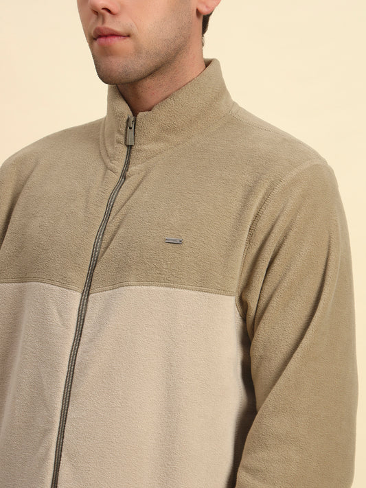 Sweatshirt for Men | Winter Wear Acrylic Fabric Zipper Closure Mock Neck Regular Fit Colour Block Pattern