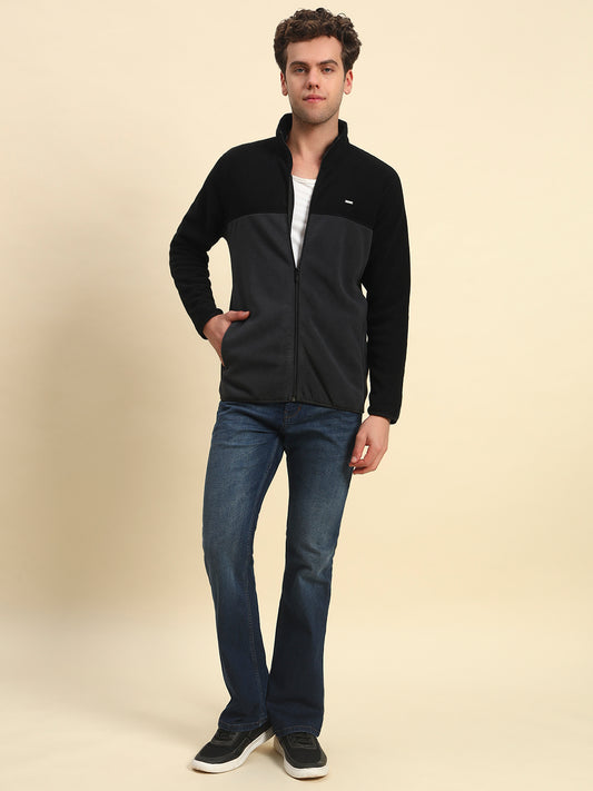 Sweatshirt for Men | Winter Wear Acrylic Fabric Zipper Closure Mock Neck Regular Fit Colour Block Pattern