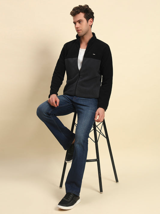 Sweatshirt for Men | Winter Wear Acrylic Fabric Zipper Closure Mock Neck Regular Fit Colour Block Pattern