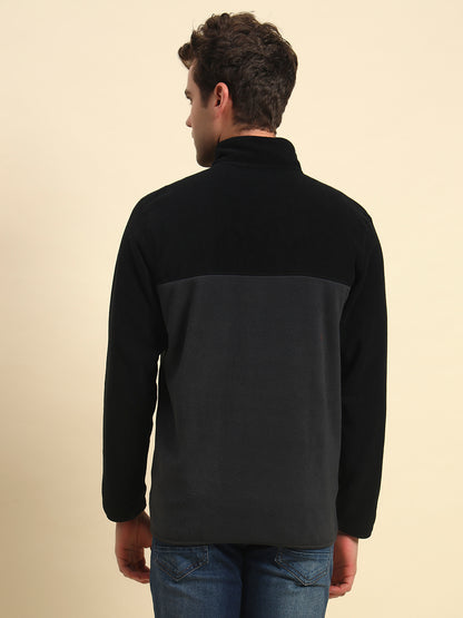 Sweatshirt for Men | Winter Wear Acrylic Fabric Zipper Closure Mock Neck Regular Fit Colour Block Pattern