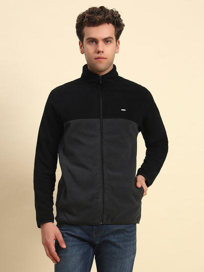 Sweatshirt for Men | Winter Wear Acrylic Fabric Zipper Closure Mock Neck Regular Fit Colour Block Pattern