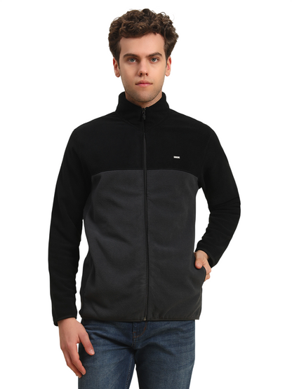 Sweatshirt for Men | Winter Wear Acrylic Fabric Zipper Closure Mock Neck Regular Fit Colour Block Pattern