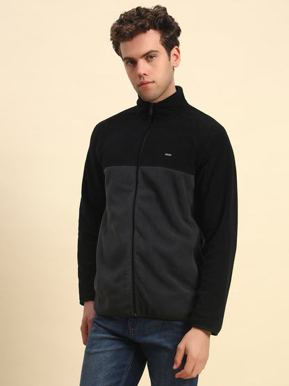 Sweatshirt for Men | Winter Wear Acrylic Fabric Zipper Closure Mock Neck Regular Fit Colour Block Pattern