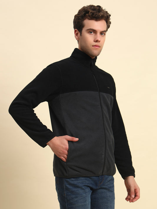 Sweatshirt for Men | Winter Wear Acrylic Fabric Zipper Closure Mock Neck Regular Fit Colour Block Pattern