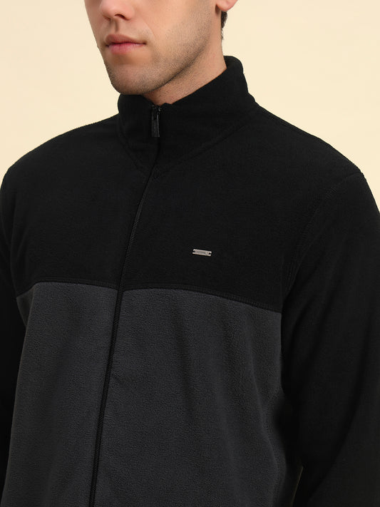Sweatshirt for Men | Winter Wear Acrylic Fabric Zipper Closure Mock Neck Regular Fit Colour Block Pattern