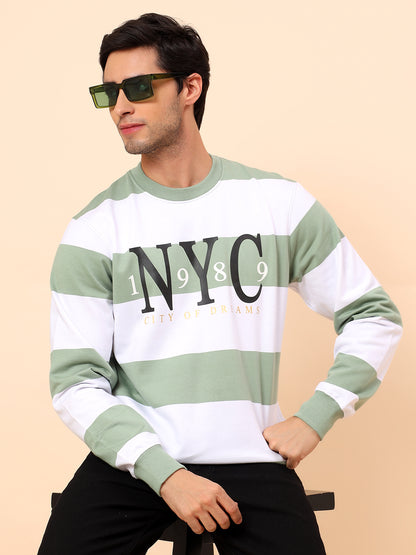 Sweatshirt for Men | Winter Wear Poly Cotton Fabric Pull-On Closure Round Neck Regular Fit Striped Pattern